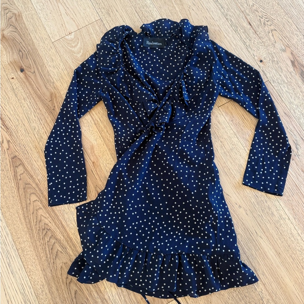 Realisation Par Navy Dress with White Polka Dots